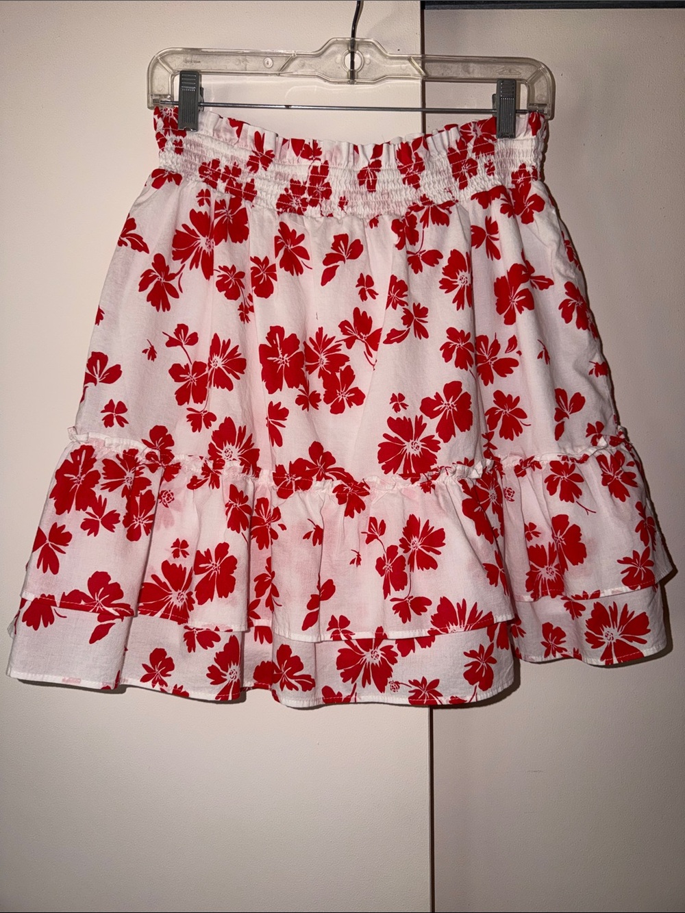 J. Crew White Mini Skirt with Red Coral Flower Print, Size M